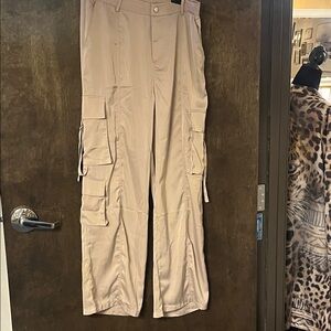 woman Beige Cargo Style silk Pants